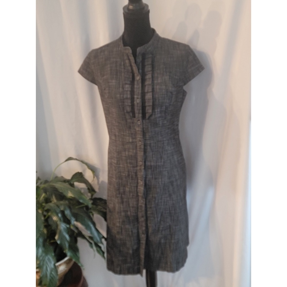 Merona Collection Gray Ruffle Bib Button Front Sheath Dress Size 12 Office Wear